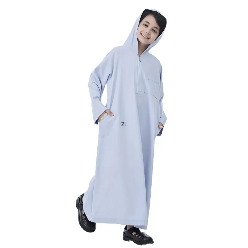 

Ramadan Muslim Kids Abaya Boys Middle East Islam Kaftan Hooded Robe Zip Long Dress Arab Jubba Thobe Daffah Dishdasha Djellaba