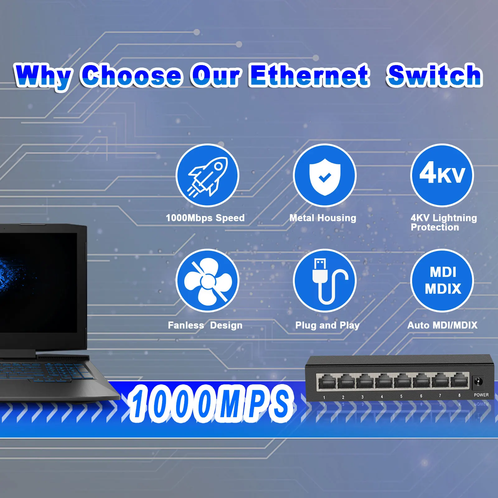 Gigabit Switch 8 Port 100/1000Mbps Network Switch Ethernet Switch RJ45 Plug and Play Networking Hub Internet Splitter Switcher