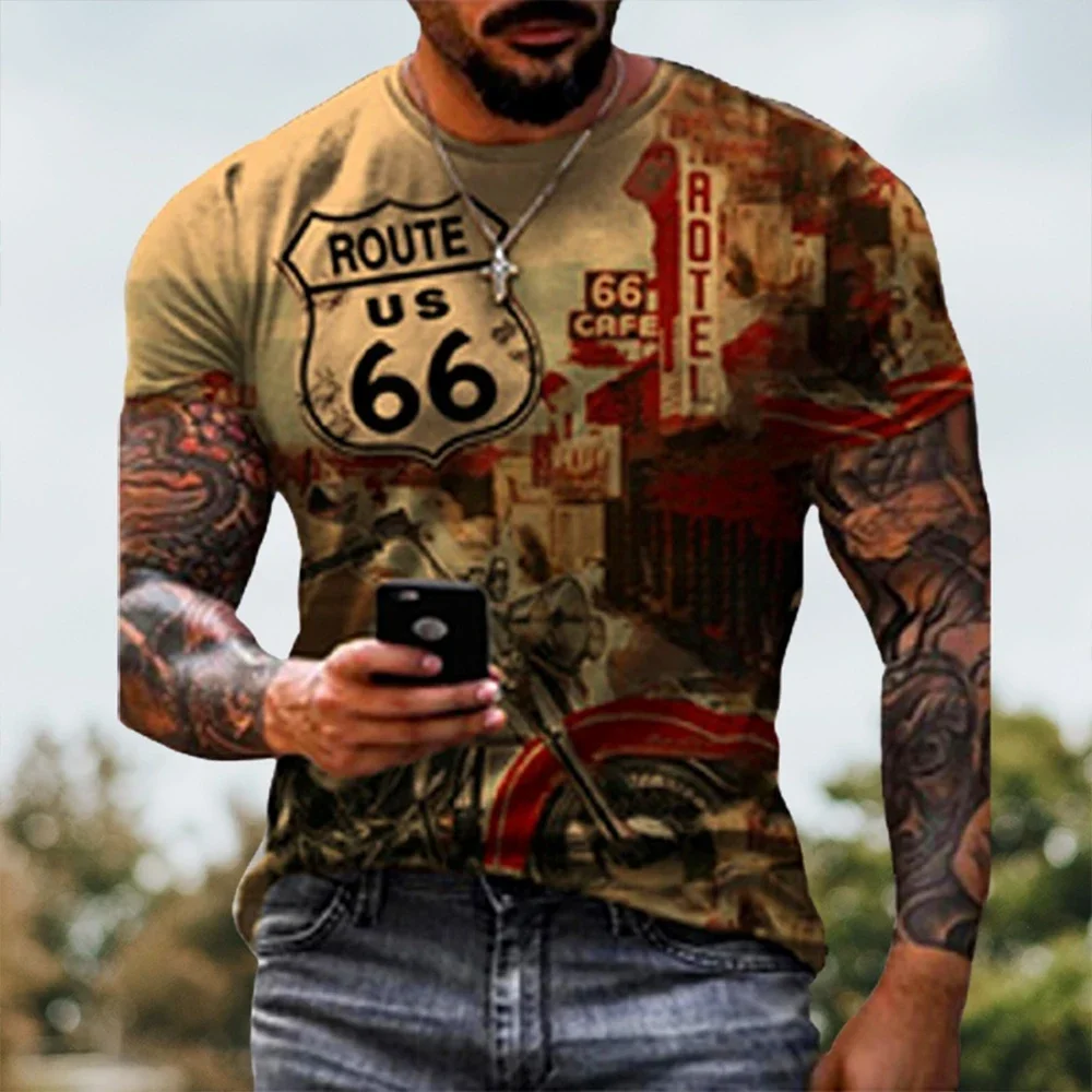 

Men's Fashion 66 Road 3D Print Graphic Tee Tops Casual Spring Summer Short Sleeve T-shirt Cool Streetwear Plus Size S-6XL