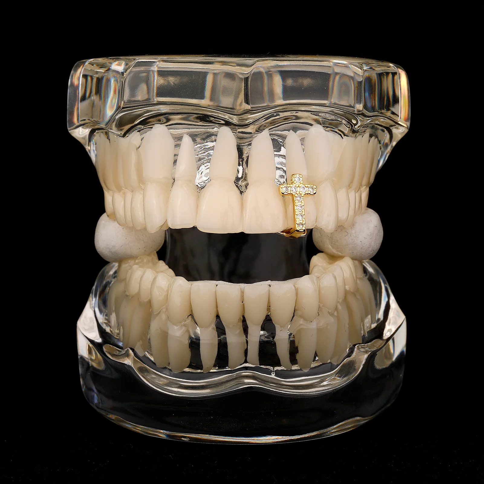TOPGRILLZ Full Zircon Cross Teeth Caps For Women Men Punk Hip Hop Shiny CZ Stones Personality Tooth Grillz Couple Jewelry Gifts