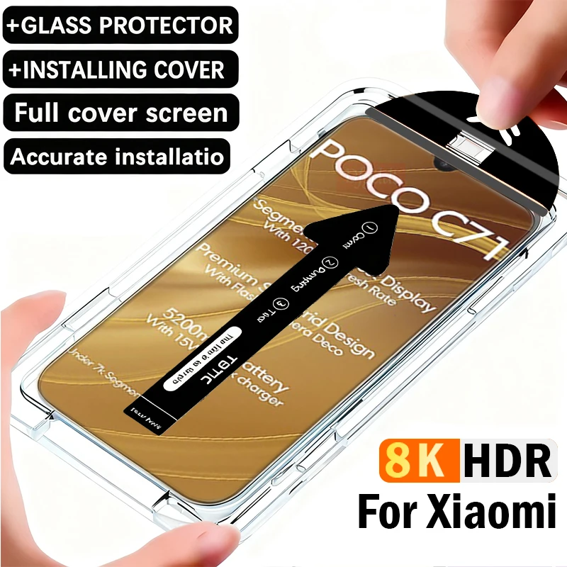 

8K Dust Free Auto Installation Screen Protector for Xiaomi Poco C75 C71 C65 C61 C55 C40 5G 4G HD Tempered Glass Protective Film