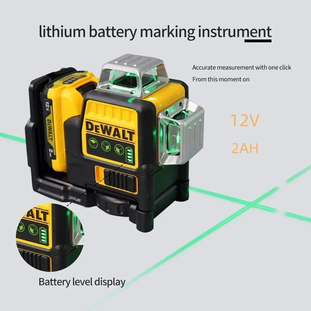 Dewalt DW089LG 12v 12 Line Laser Level Unit 3 Sides*360 Degree Vertical Self Levelling Green Professional Laser Level ﻿