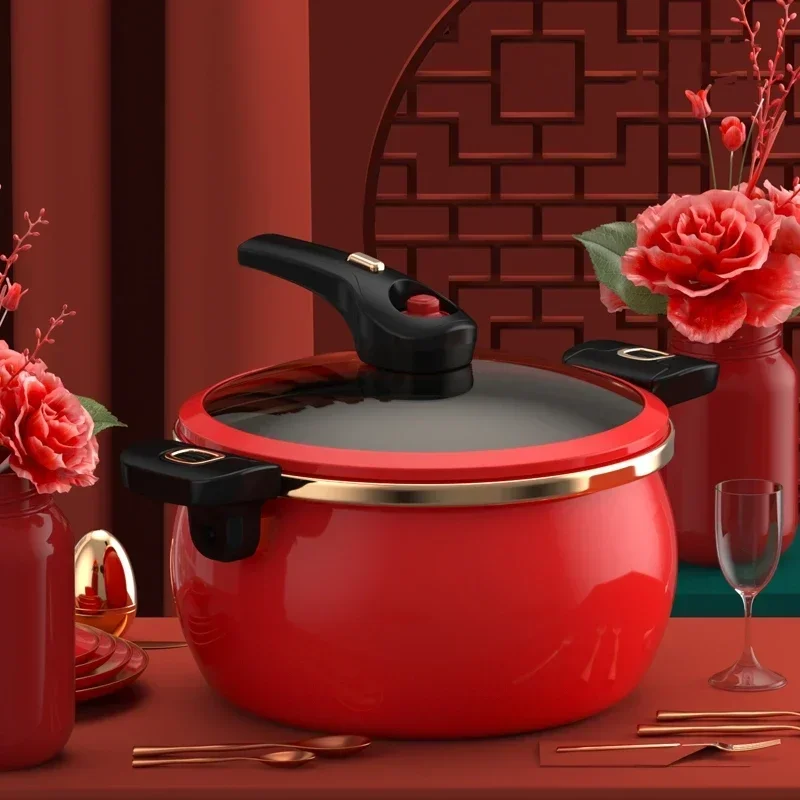 Enamel Micro Pressure Soup Pot Household Non Stick Stew Meat Soup Double Ear Gas Induction Cooker Universal Kitchen Cookware