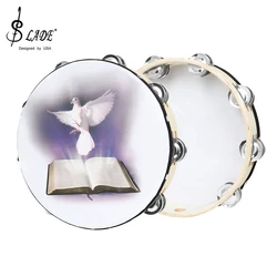 SLADE 10 Inches Professional Tambourine Sheepskin Hand Drums Music Drums for Christian Dance Percussion Instrument Tambourine