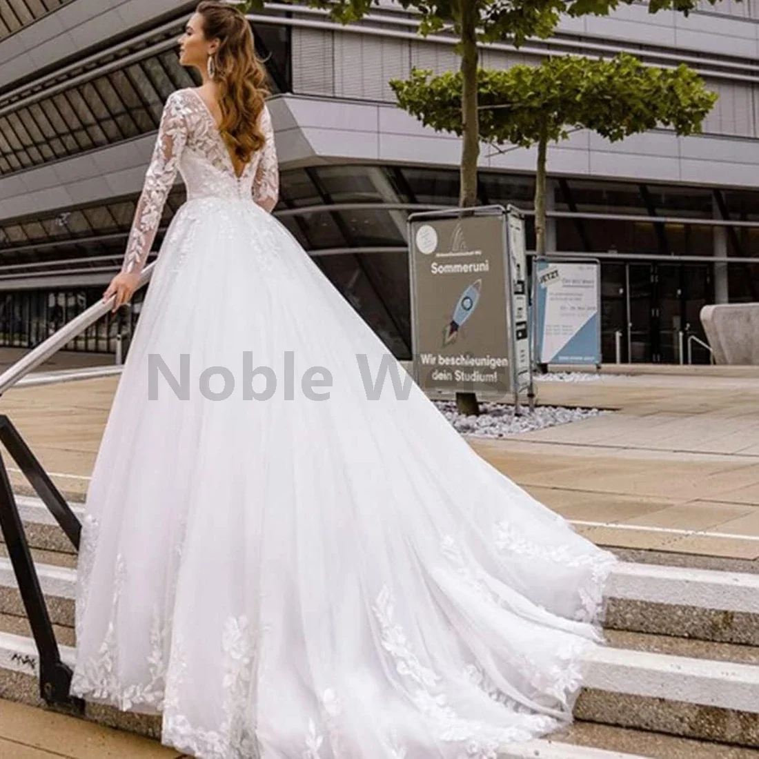 Boho Wedding Dresses for Bride Lace Appliques Long Sleeve A-Line Bridal Dresses for Wedding