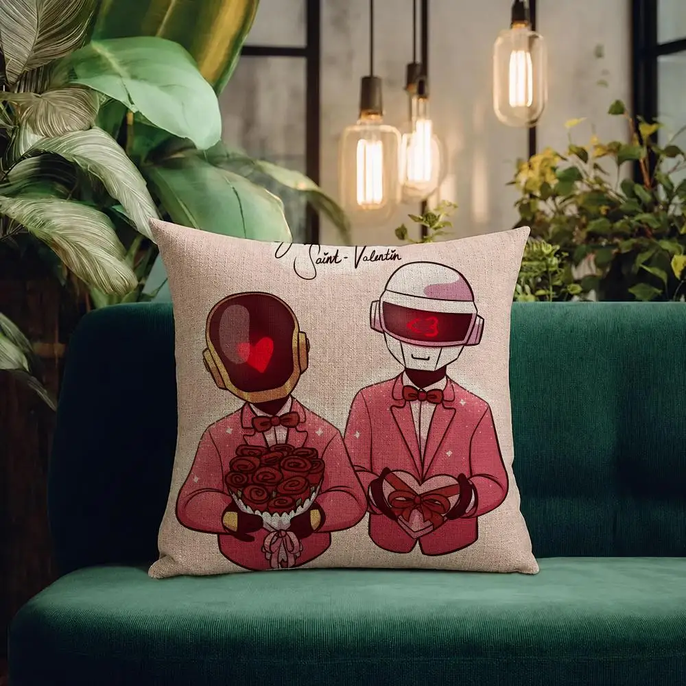 Electronic Duo Daft Punk Cushion Cover Natural Linen Pillowcase Set All-in-One Decor Cushion Cover for Sofa Bedroom Chair