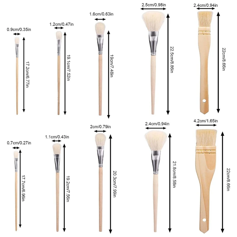 10 szt. Pędzle malarskie, różne rozmiary pędzle malarskie z koziego włosia do malowania ścian miękkie futro złocenie szczotki do malowania trwałe
