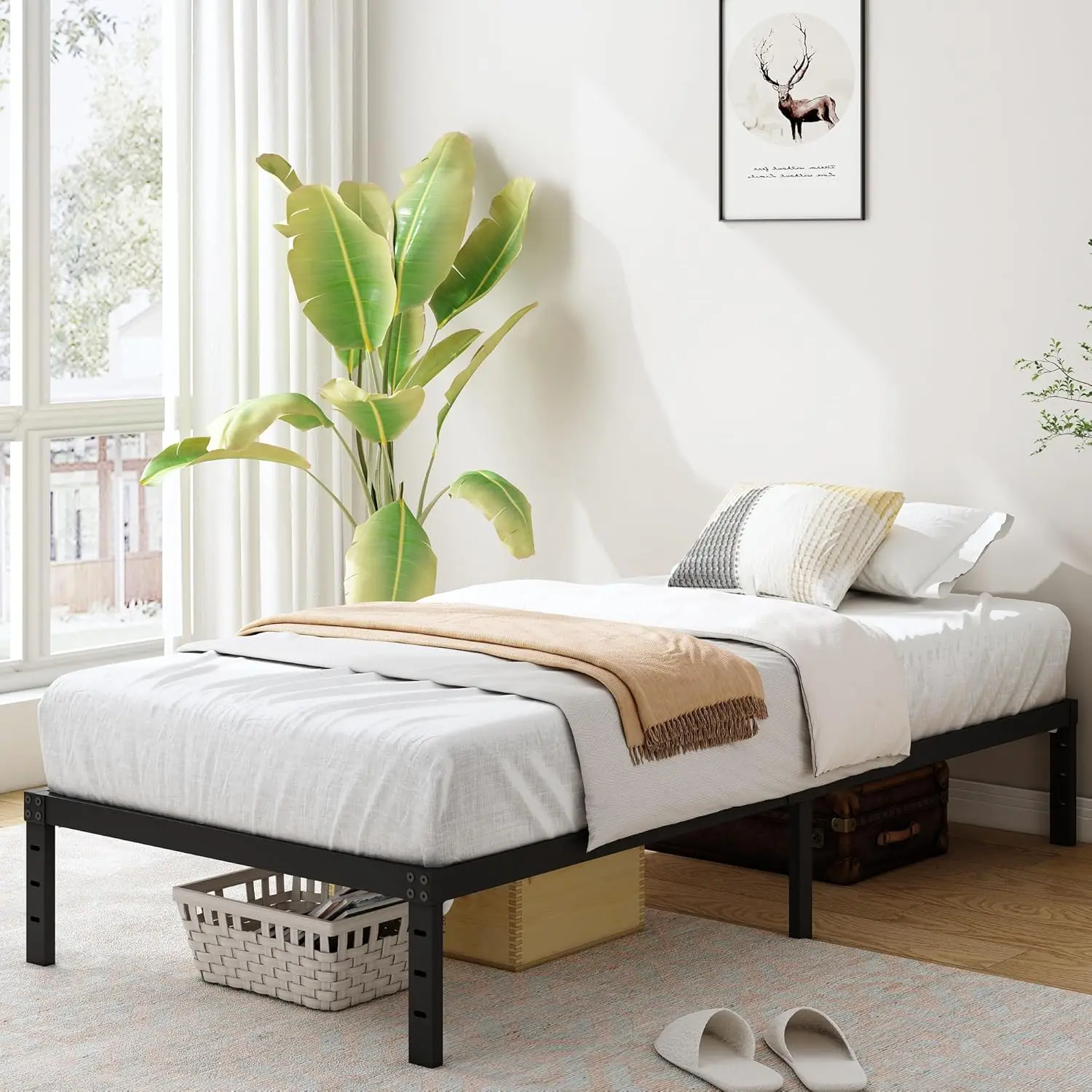 

12 H Twin Xl Size оправы для кровати, сверхпрочная металлическая оправа для кровати Twin Xl, без пружины коробки, простая сборка, бесшумная, Bla