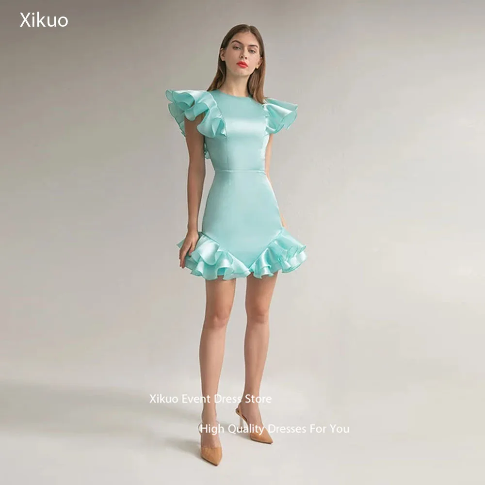 

Dianruo Vibrant Round Neckline Prom Dresses Vintage Mini Length Girly Birthday Dresses Ruffled Hem Homecoming Dresses Customized