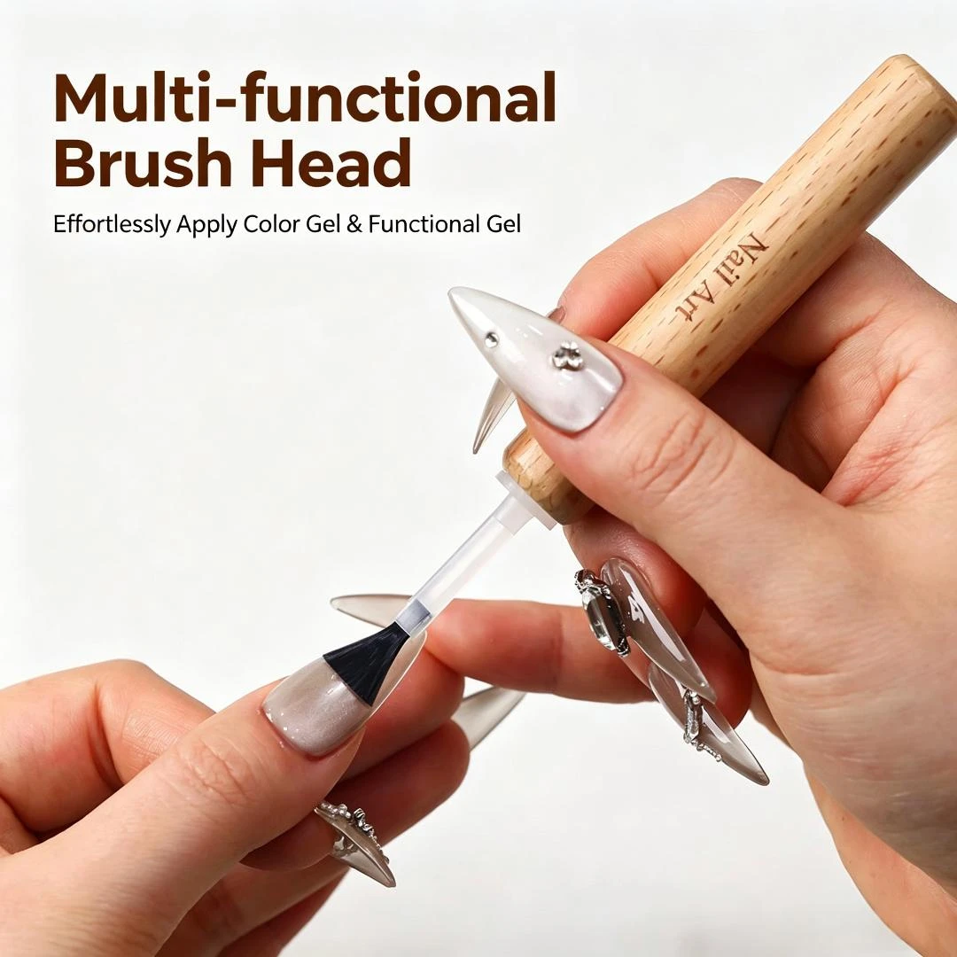50Sets Double-Ended Nail Art Brush Set with 50 Replaceable Flat Brush Heads for Gel Polish, DIY Manicure and Salon Use