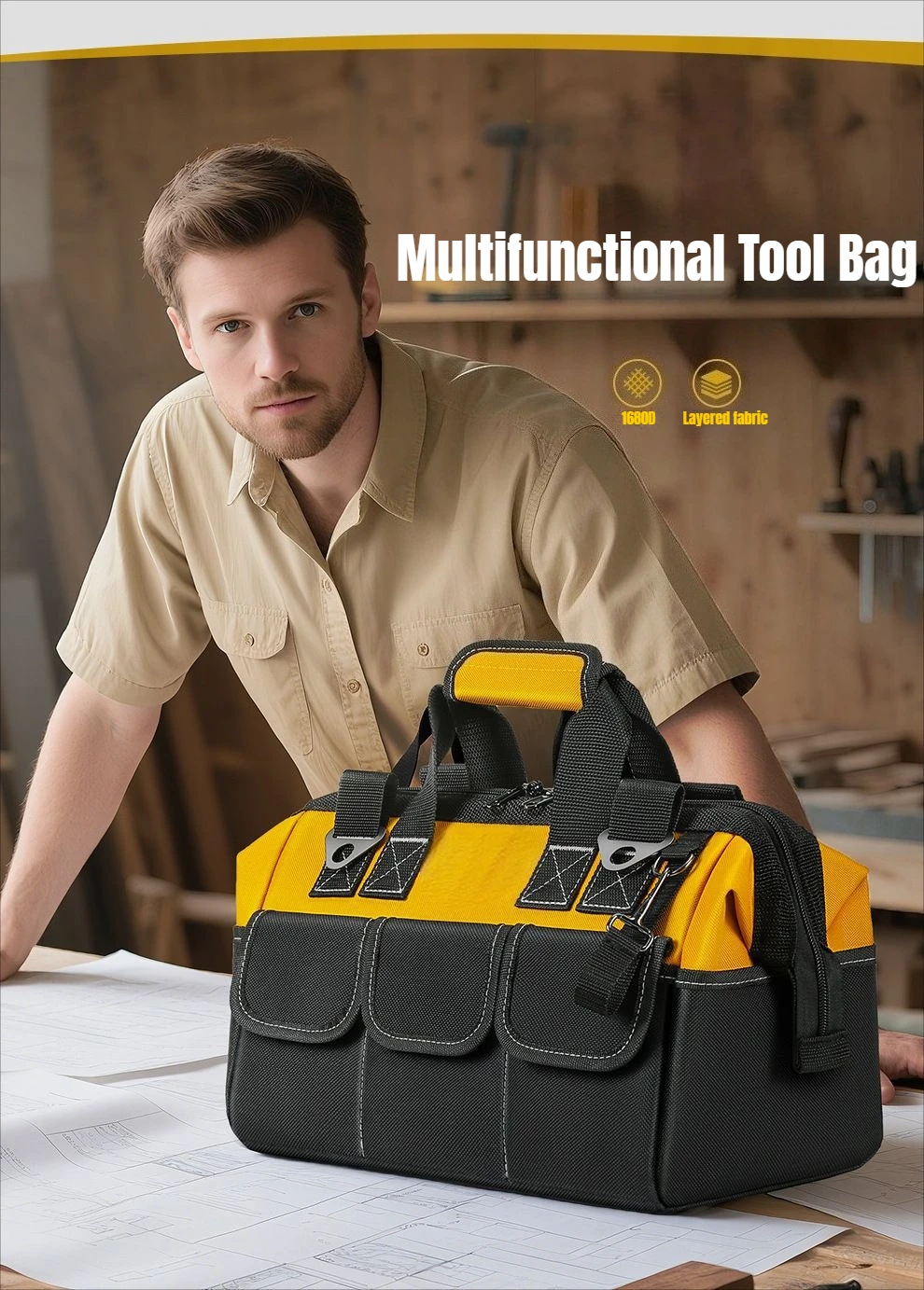 Heavy Duty Tool Bag Large Capacity Portable Tool Organizer Storage with Shoulder Strap 14