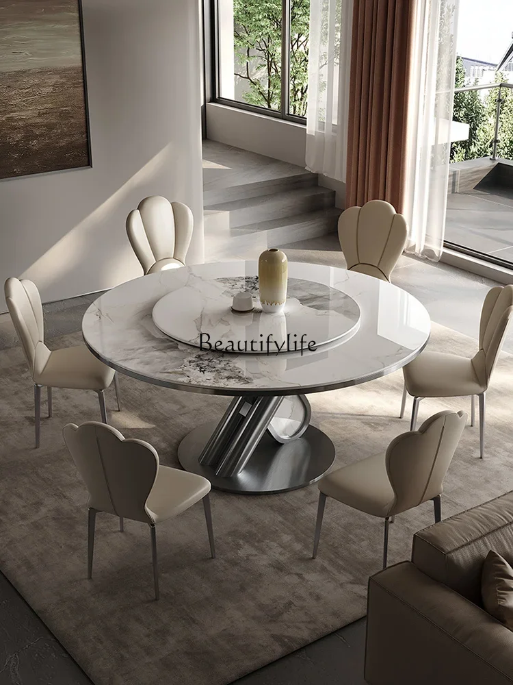 Slate round table modern light luxury high-end microcrystalline stone luxury stone belt turntable