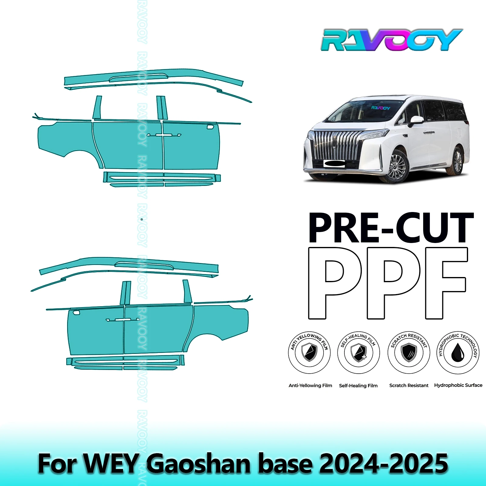 

For WEY Gaoshan base 2024-2025 8.5mil Clear Matte Pre-Cut PPF Door & A/B Pillar Kit TPU Paint Protection Film Set
