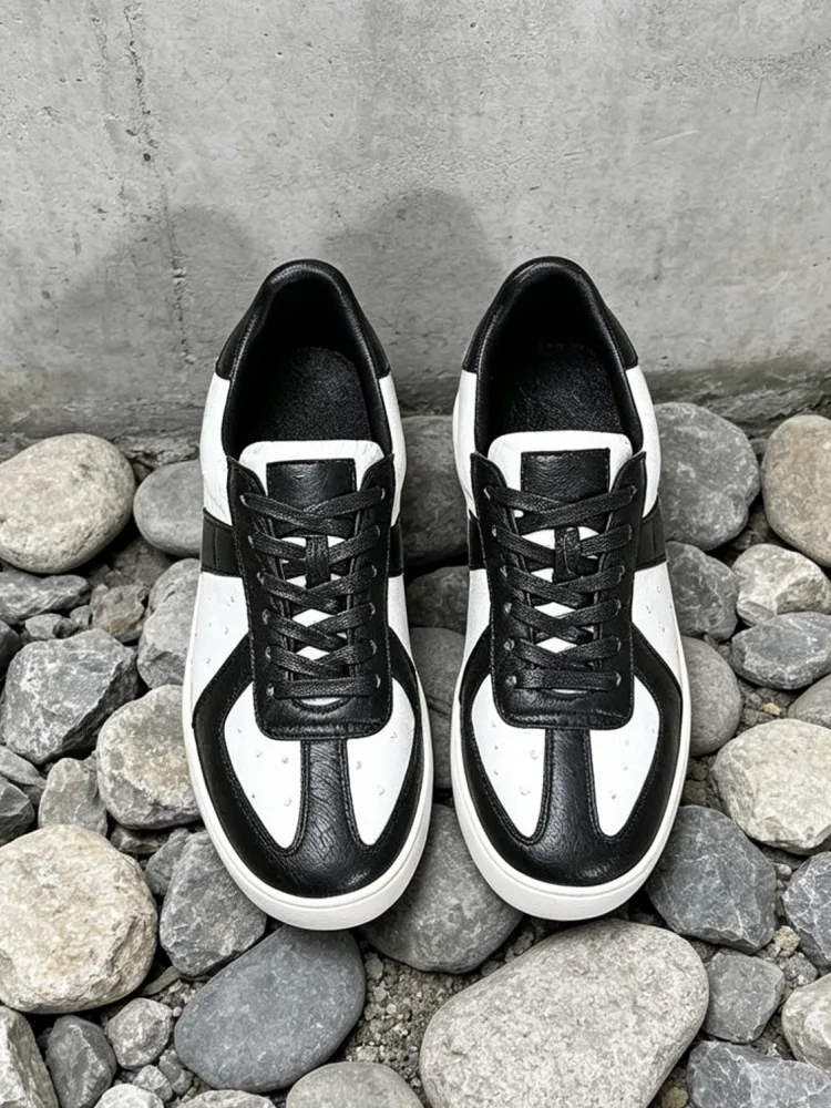 Fashion Mens Mixed Colors Skateboard Shoes Lace Up Low Cut Outside Casual Sneakers Male High Quality Ostrich Real Leather Shoes