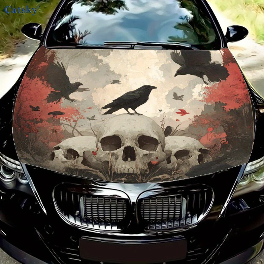 

Skull And Crows Car Hood Decal Stickers Wrap Vinyl Film Engine Cover Decals Sticker Car Hood Protective Film