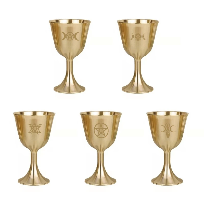 Y1UB Triple Moon Altar Goblet Wi cca Goldplating Brass Tableware Altar Chalic Prop