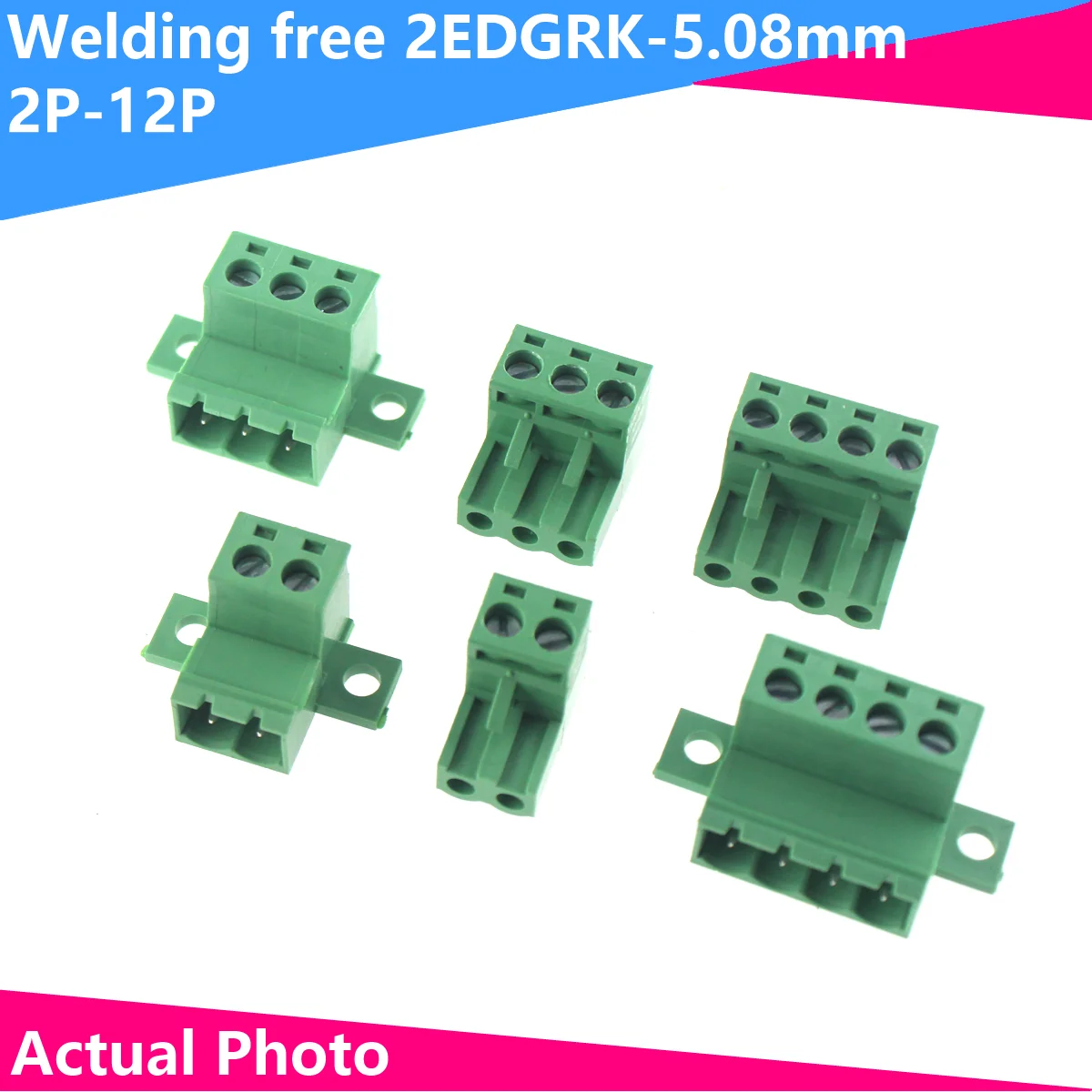 2pcs 2EDGKM-5.08MM spacing with ear butt joint and solder free butt joint 2EDGRKP wiring terminal 2P-24P copper protection