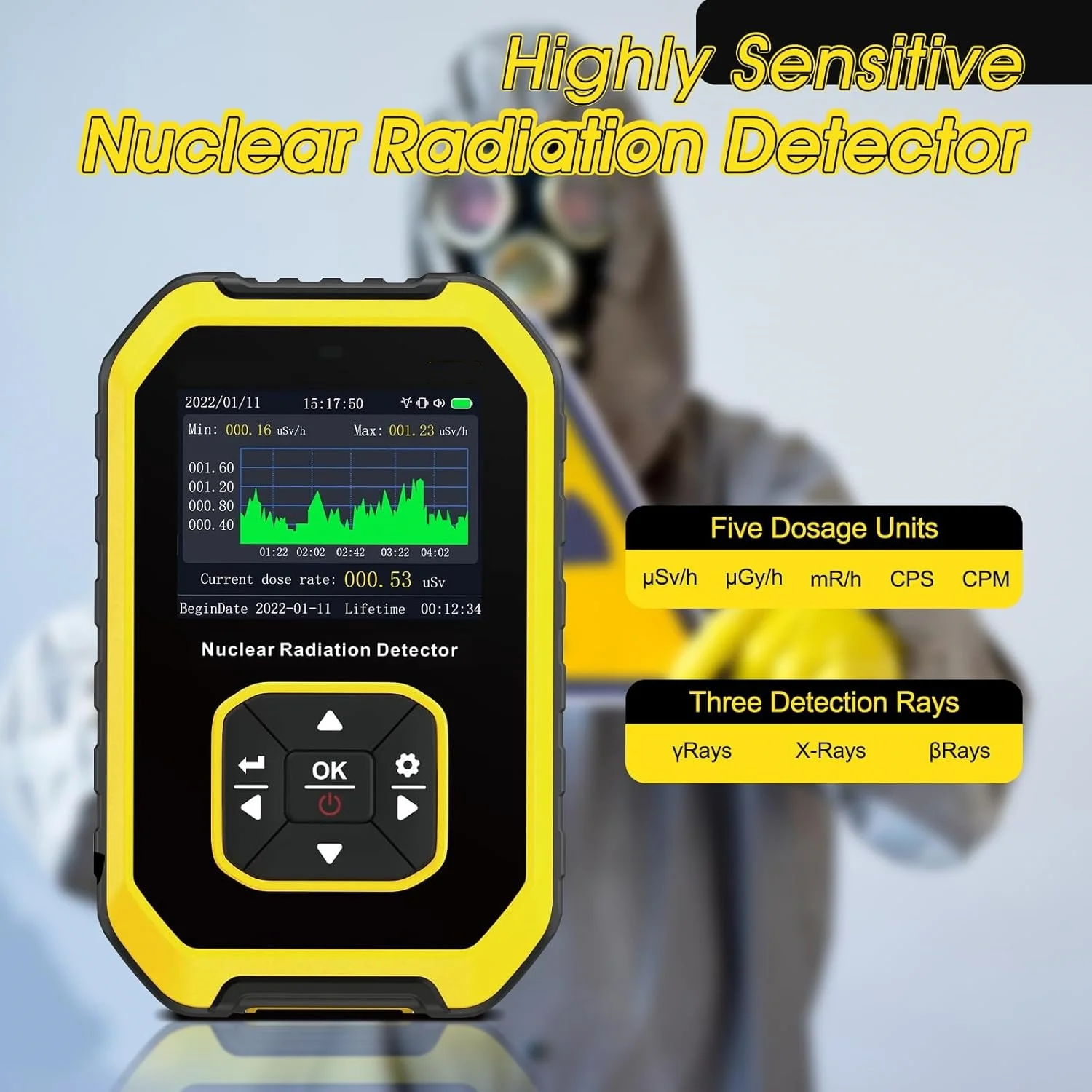 Portable Geiger Counter Nuclear Radiation Detector Personal Dosimeter X-ray γ-ray β-ray Radioactivity Tester Marble Detector