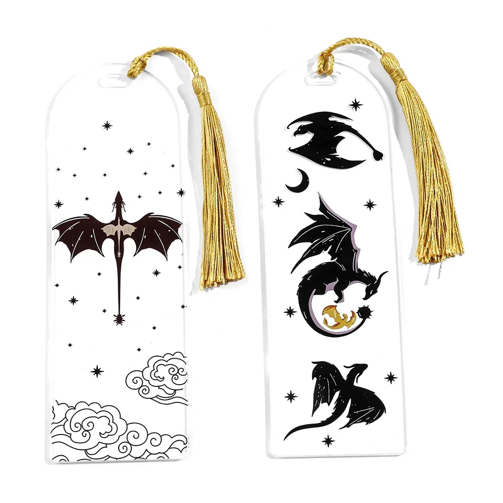 Acryl-Lesezeichen mit Feurigem Drachen und Quasten, Retro-Magie, Mysteriöses Antikes Biest, Fantasy-Seitenmarkierung, Schreibwaren für Leseliebhaber