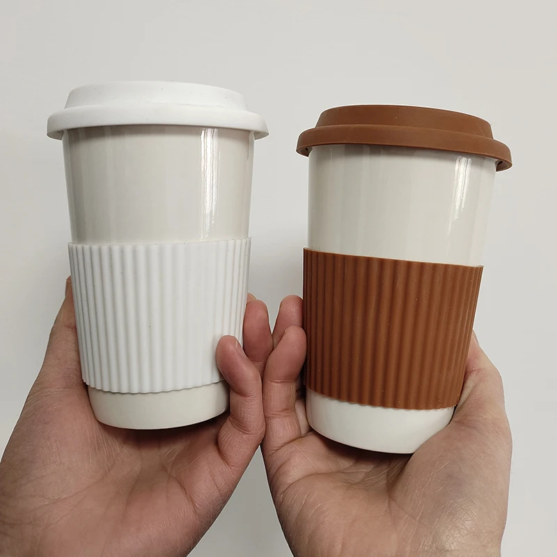 Reusable Ceramic Coffee Cup with Silicone Lid & Sleeve 380ml Splash-Proof Water Travel Cup to Go Coffee Cup