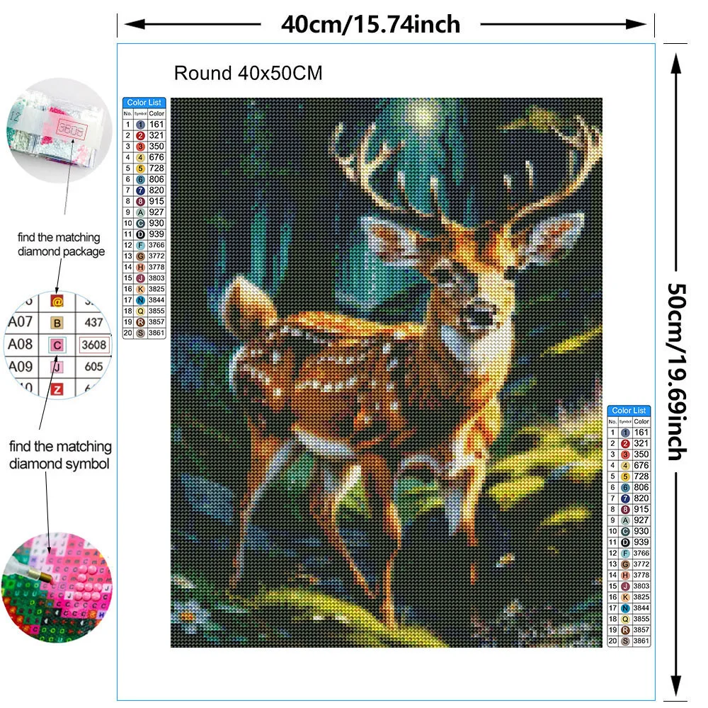 PYABPD Animal Landscape Diamond Painting Set Cute Sika Deer Forest Cross Embroidered Diamond Mosaic Art Home Decor Painting Gift