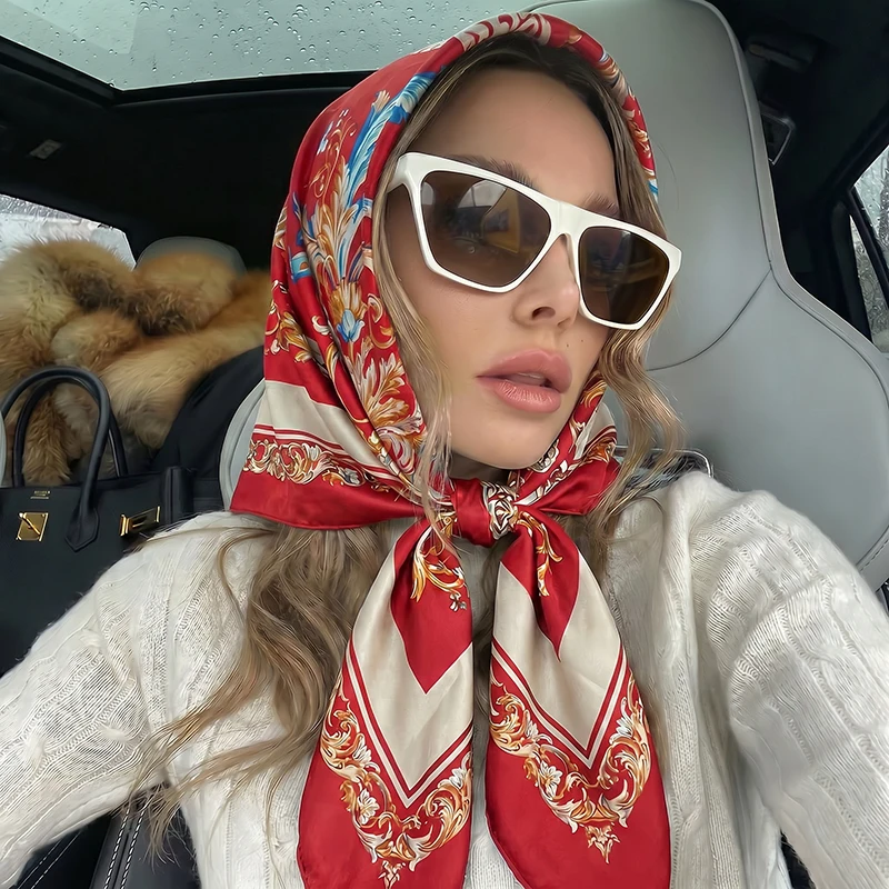 Vintage Satin Square Scarf Eur - Vintage Fashion Hijab 评论和价格