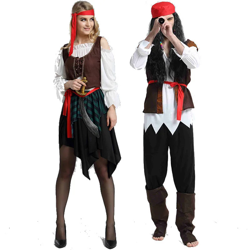 

Pirates of the Caribbean Cosplay Captain Jack Sparrow Costume Men Women Adult Halloween Carnival Couple Pirate Costumes Sexy Set