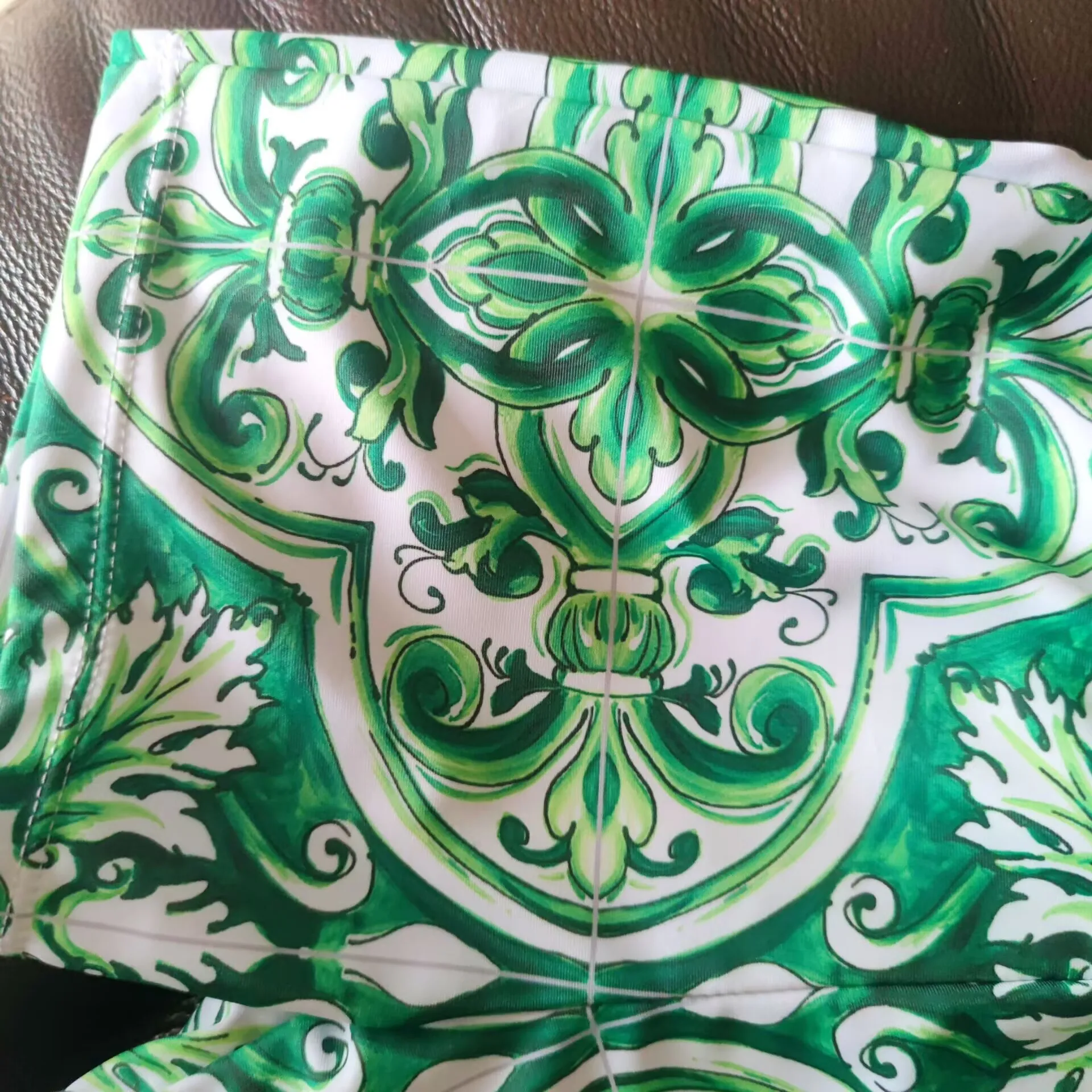 Green Floral Kids Swim Trunks 9 Green flower print swimwear
