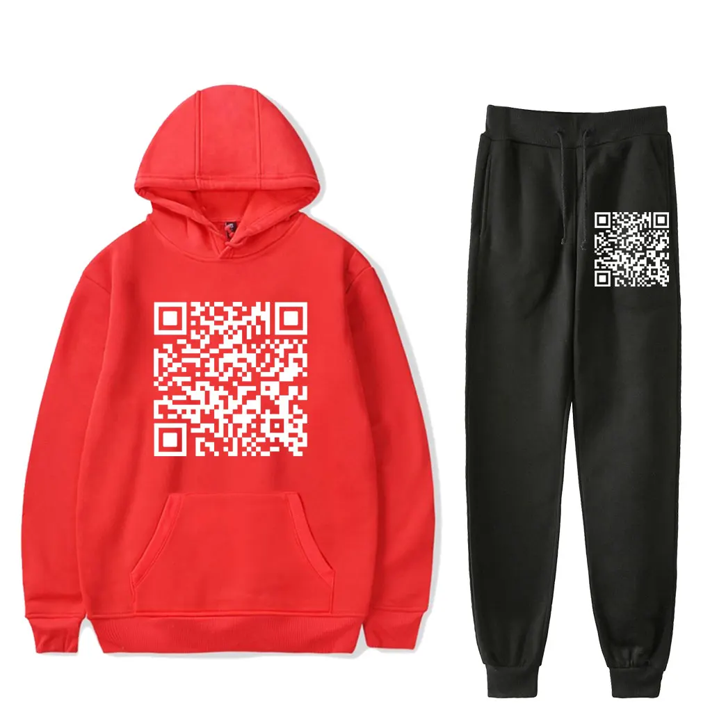 Funny QR Code hoodies suits Fu You QR Code hooded christmas style sweatshirt men/women Strap sports pants