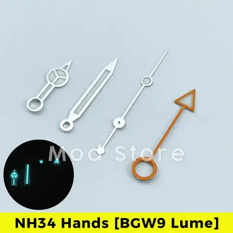 NH34 GMT 시계 바늘 세트 NH34A 무브먼트용 모드 SKX SSK Mod BGW9 Lume 4핸드 Explorer II 24시간 바늘 28.5mm 다이얼 QXQjiFDT