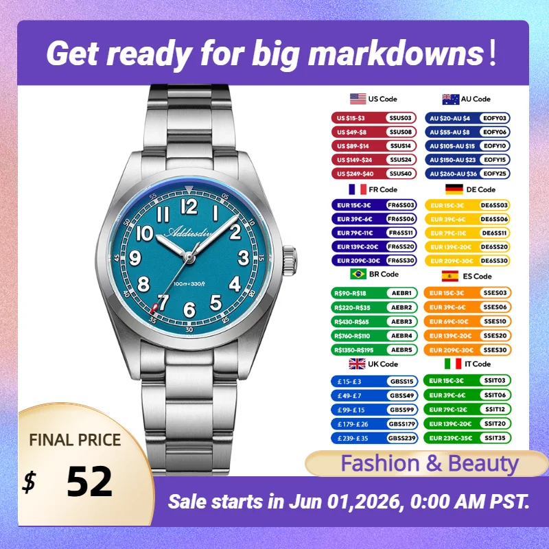

ADDIESDIVE Luxury Watch For Woman 36mm High Quality Sapphire 100m Waterproof Luminous Lady Watches Candy Color Quartz Wristwatch