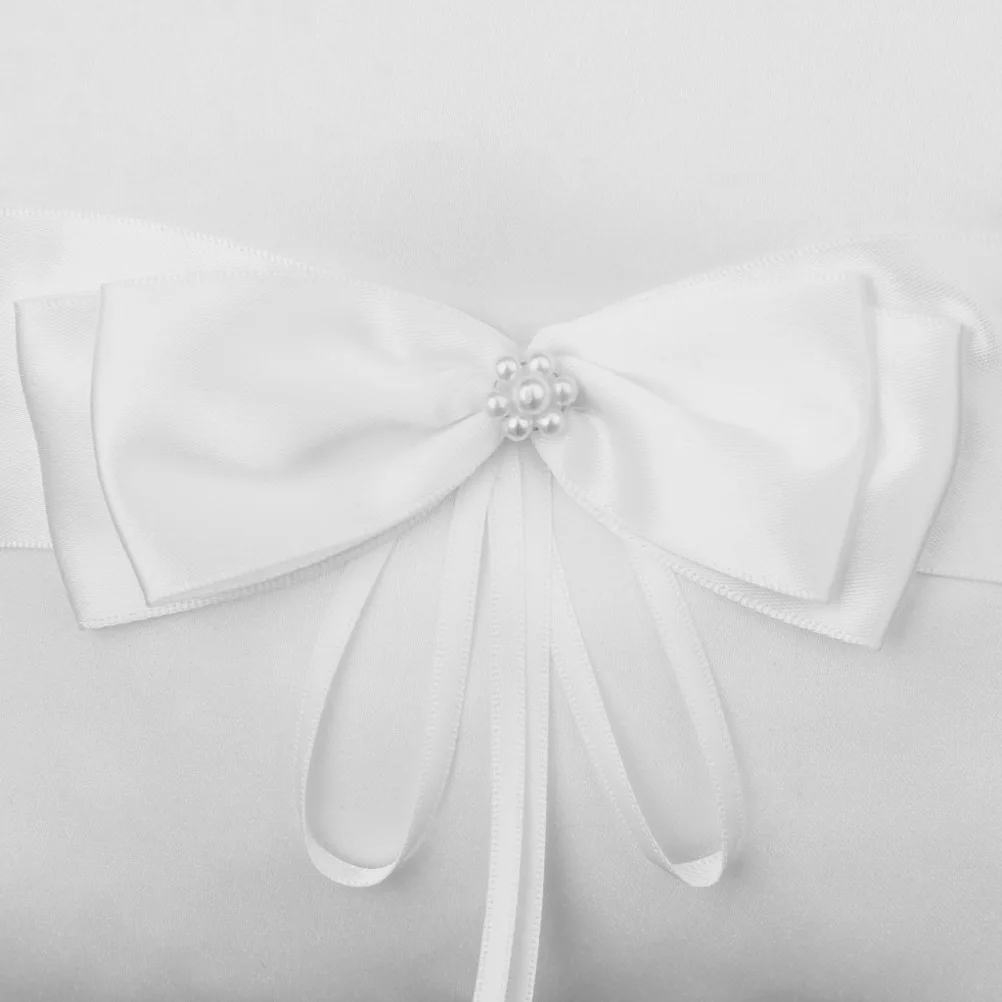 

20*20Cm Ivory Wedding Ring Pillow Satin Ribbon Faux Pearl Bowknot For Ceremony Ring Bearer Page Boy Party Decoration