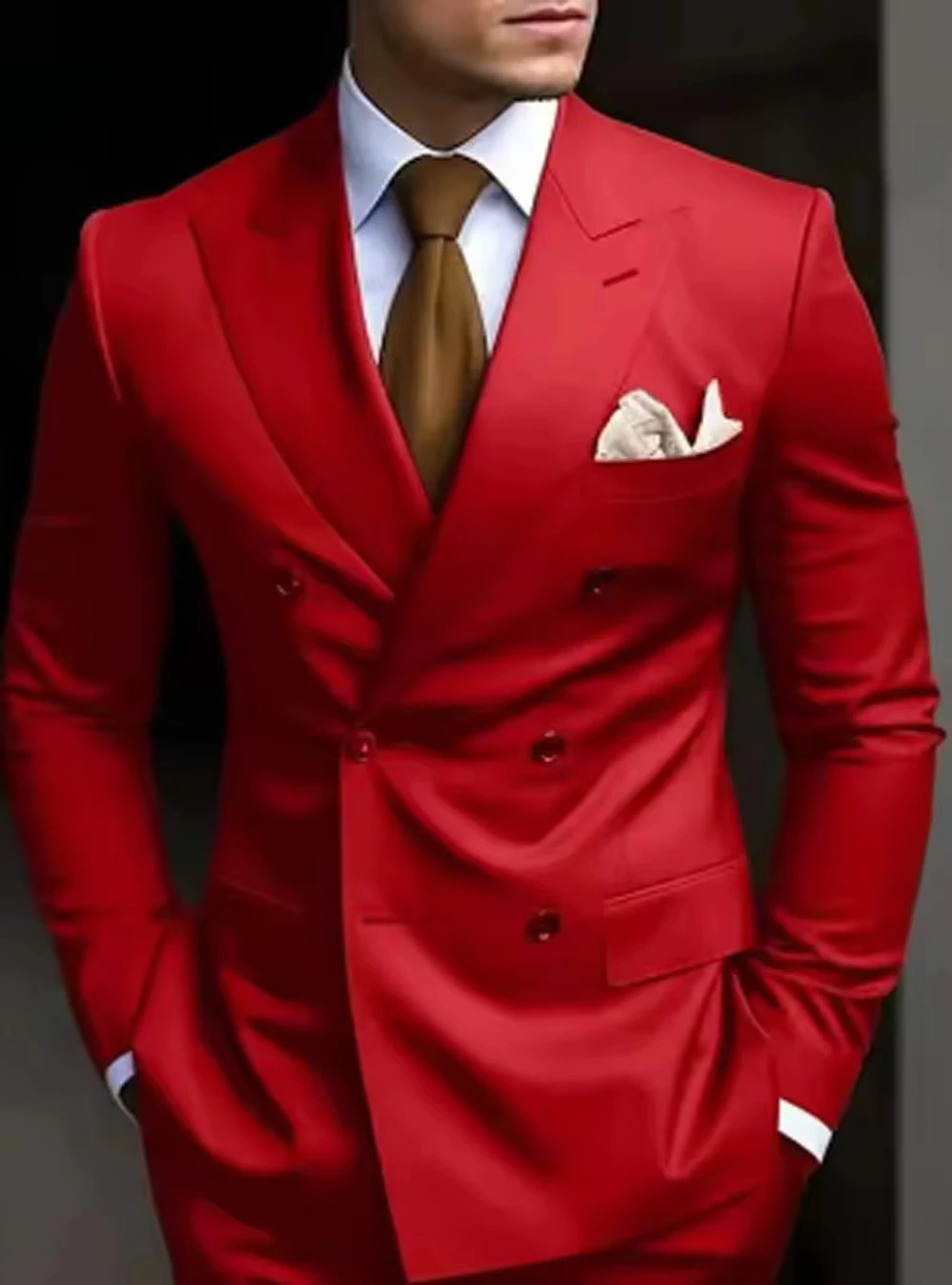 Fashionable Elegant Men's Suit 2 Pieces Set Red Jacket Pant Wedding Groom Tuxedo Classic Men's Tailored
