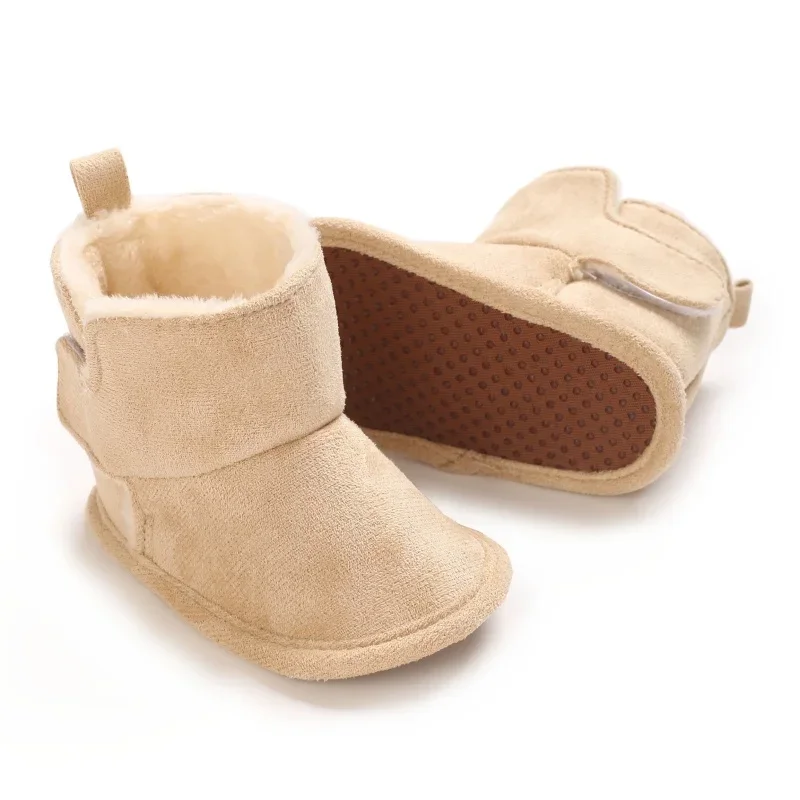Winter Snow Boots for 0-1 Year Old Plush Faux Fur Collar Ankle High Soft Soled Warm Shoes Suitable for Beginners Baby Warm Footw