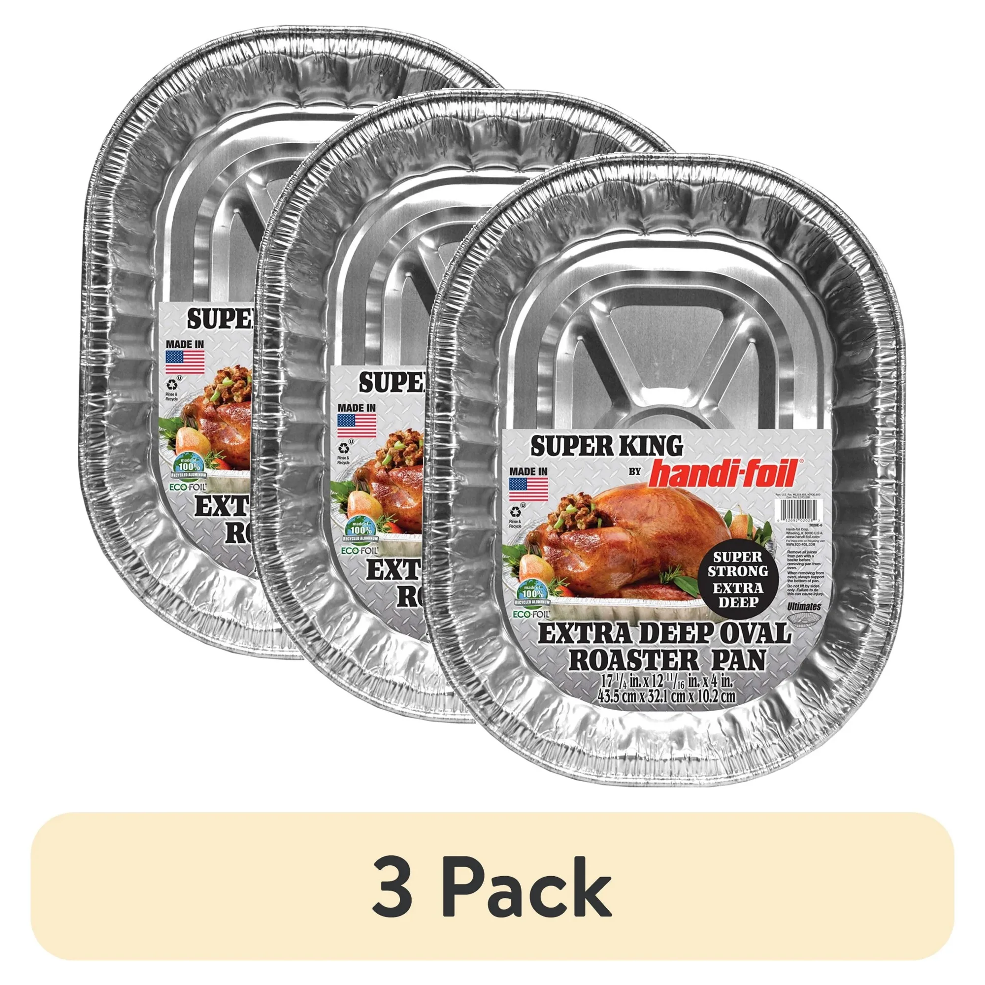 

(3 pack) Aluminum Foil Extra Deep Oval Roaster Pan, 1 Count