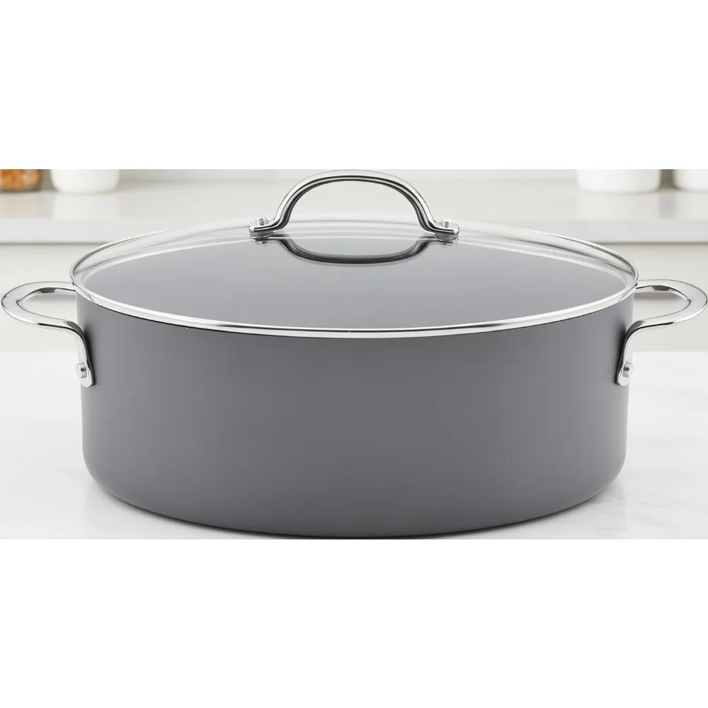 

Professional Nonstick Oval Pasta Pot 8 Quart, Fast Even Heat, Oven Safe to 500°F for Home Chefs
