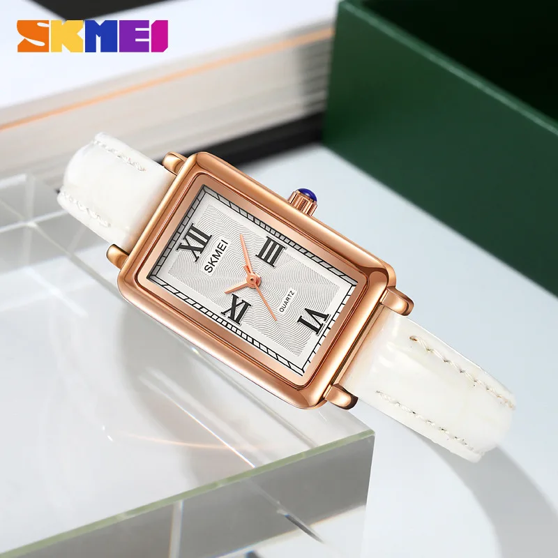 SkmeiWomen's ساعة ريترو مستطيلة مقاومة للماء ساعة كوارتز نسائية ترفيهية ساعات نسائية عصرية بسيطة