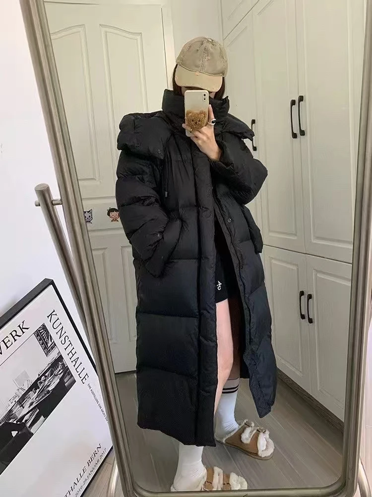 Manteaux en duvet pour femmes, coréen, ample, à capuche, épais, chaud, longue, manteau d'hiver pour femmes, Parkas, vêtements d'extérieur, 2024