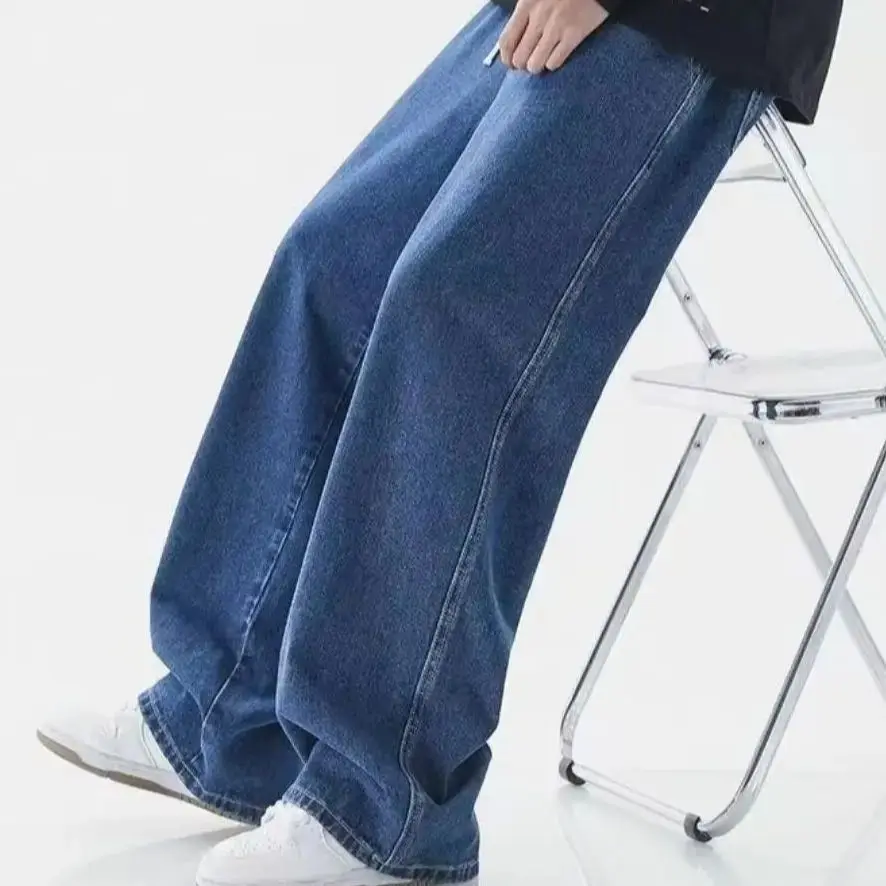 

026 модные мужские свободные прямые корейские винтажные уличные повседневные широкие брюки в стиле хип-хоп с широкими штанинами, однотонные драпированные джинсы