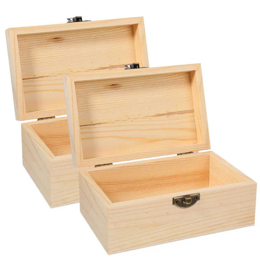 

2pcs Unfinished Wooden Jewelry Box Diy Craft Storage Treasure Chest For Rings Earrings Necklaces Bracelets Organizer Vintage