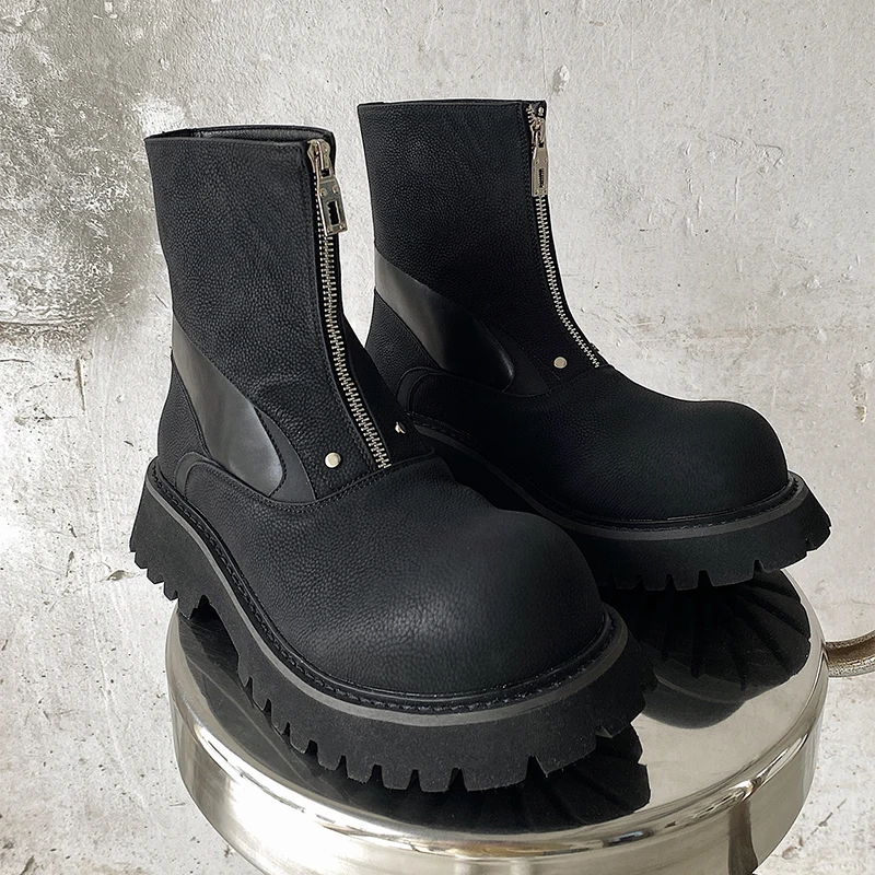 أحذية تشيلسي الجديدة للرجال الارتفاع يزيد من الأحذية الجلدية القصيرة مقاس 5 سم بتصميم سحاب لأحذية العمل الخارجية