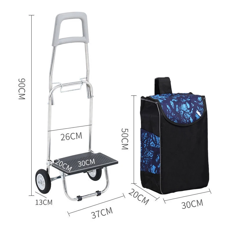 Foldable Shopping Cart Free Installation Grocery Portable Stainless Steel Trolley Waterproof Fabric Storage Bag 13cm Big Wheels