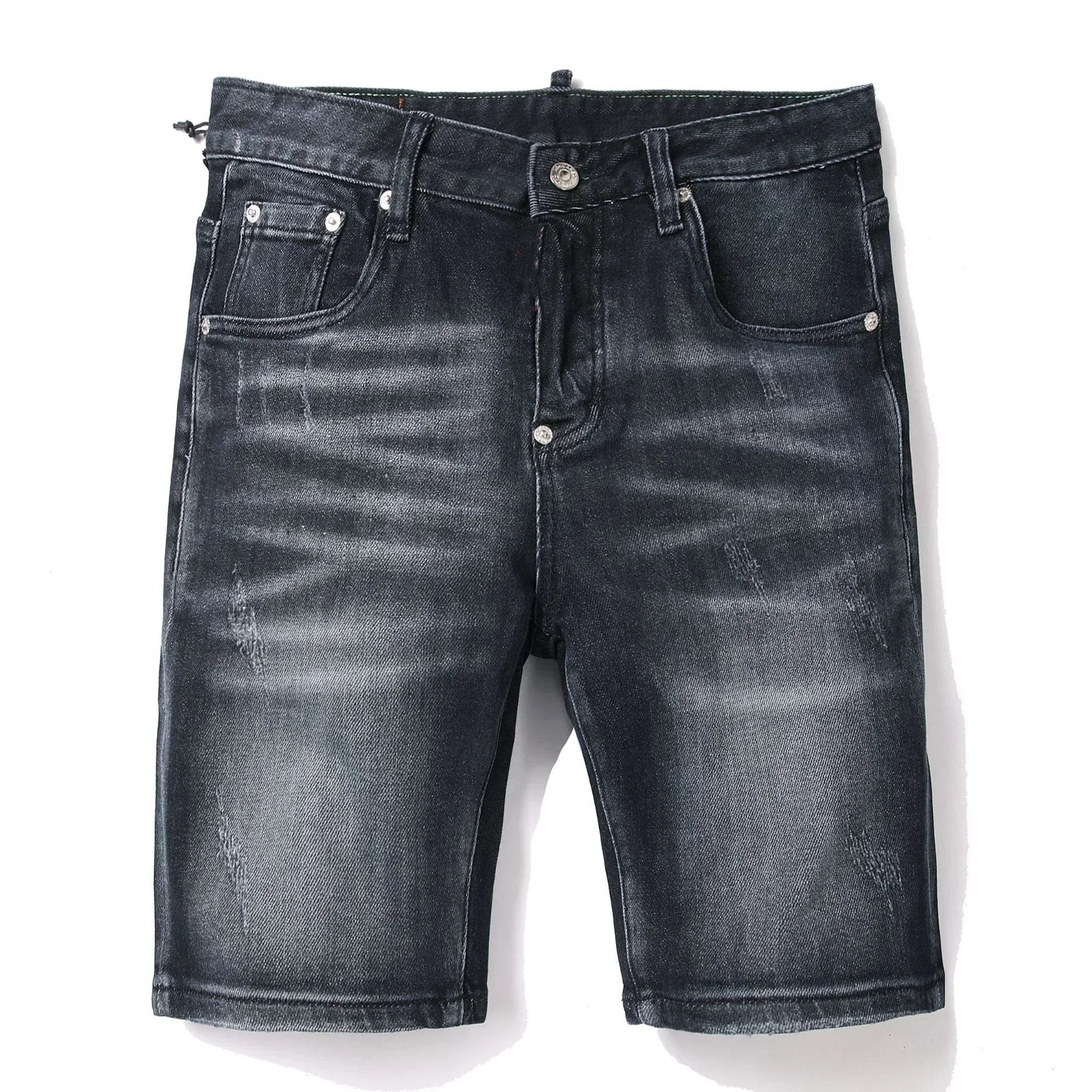 Pantalones cortos vaqueros azules ajustados elásticos para hombre, Vaqueros ajustados de calle de marca de lujo, vaqueros rasgados de alta calidad, talla 44-58, novedad de 2024