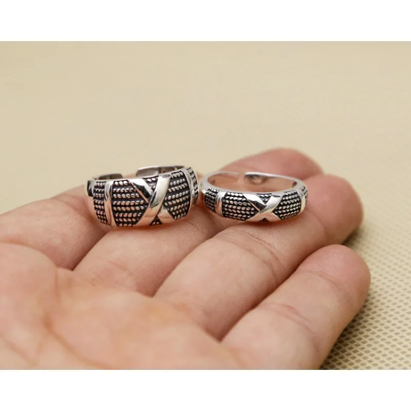 Factory wholesale S925 sterling silver ring The Mystic Nine x-shaped ring ring pair for couple opening Thai silver vintage ring