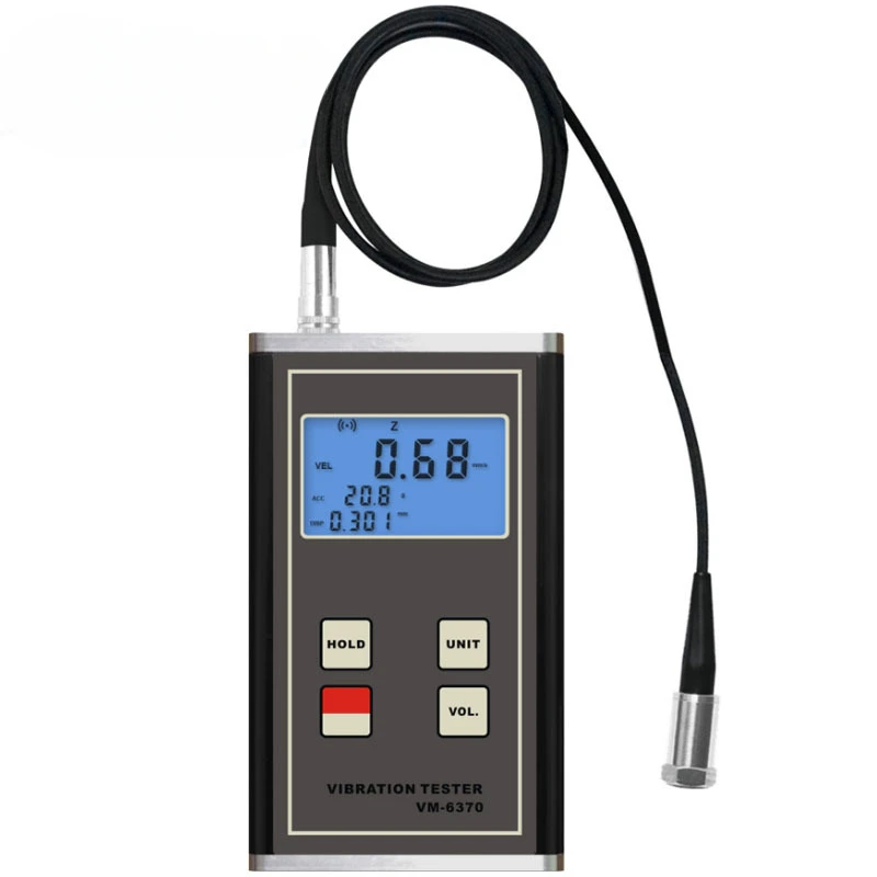 

Vibrator VM-6370 portable vibrometer displays displacement, velocity and acceleration simultaneously.