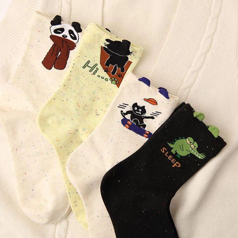 Cartoon Animals Socks Cute Cat Crocodile Panda Mid-tube Socks Breathable Casual Socks Sweat Absorption Sports College Style Sock