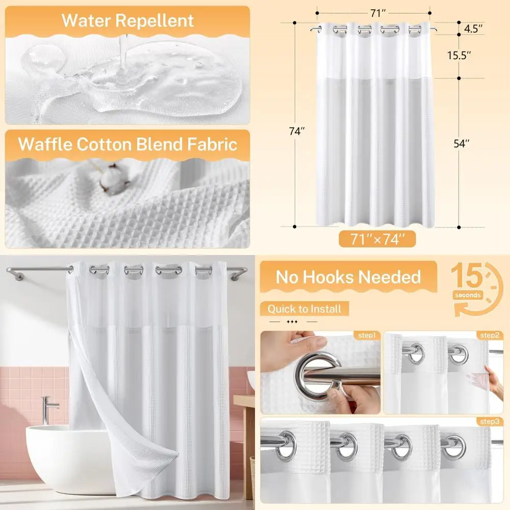 

Cotton Waffle Weave Shower Curtain Set with Snap-In Liner, 71x74 inches