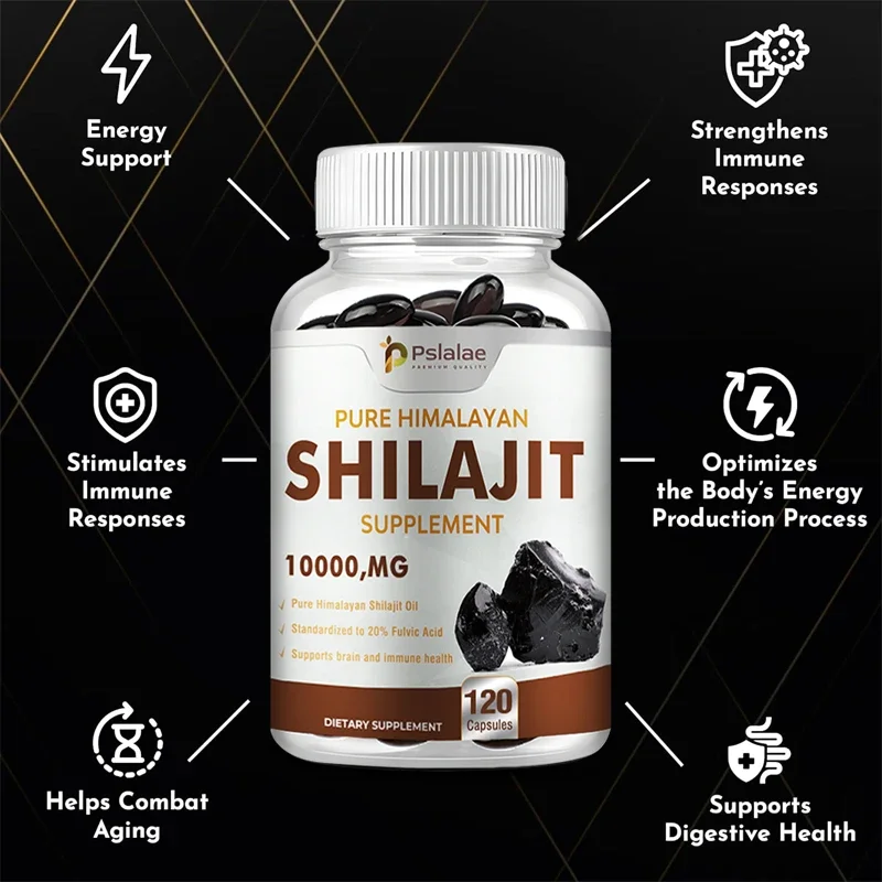 Pure Himalayan Genuine Shilaijt Resin Capsules Formulated with 20% Fulvic Acid - 10:1 Extract 10,000 Mg Extra Strength