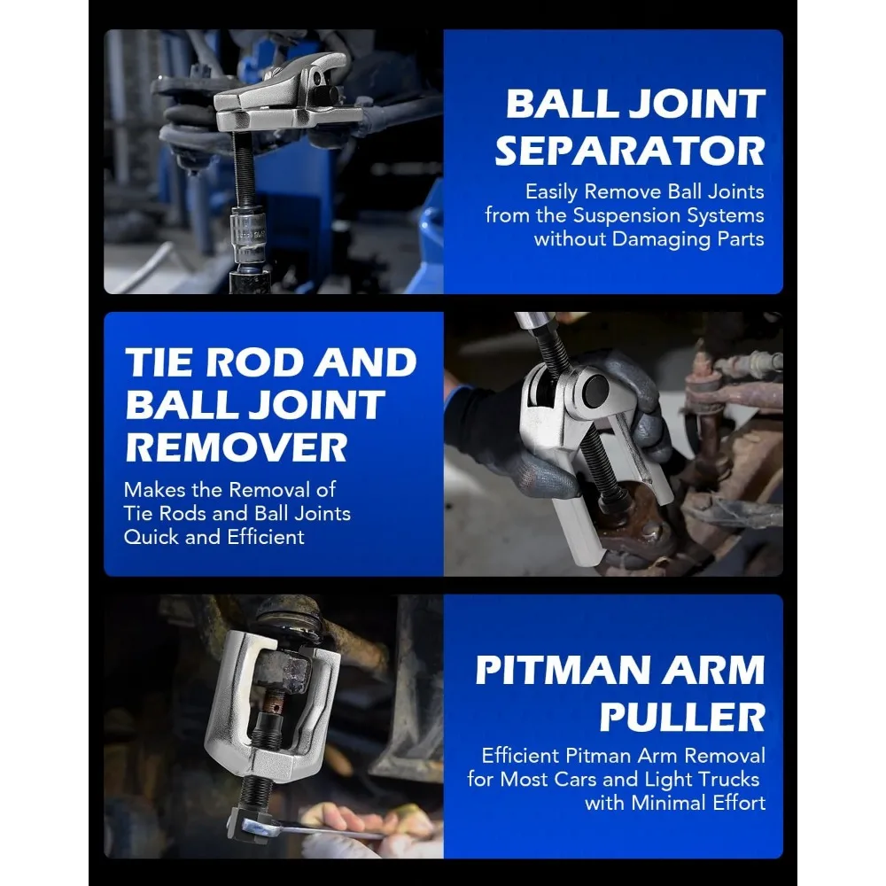 مجموعة أدوات إزالة وصلة كروية 5 في 1، مستخرج ذراع بيتمان، مجموعة خدمة نهاية قضيب التعادل، نظام إزالة الفاصل لجبهة السيارات