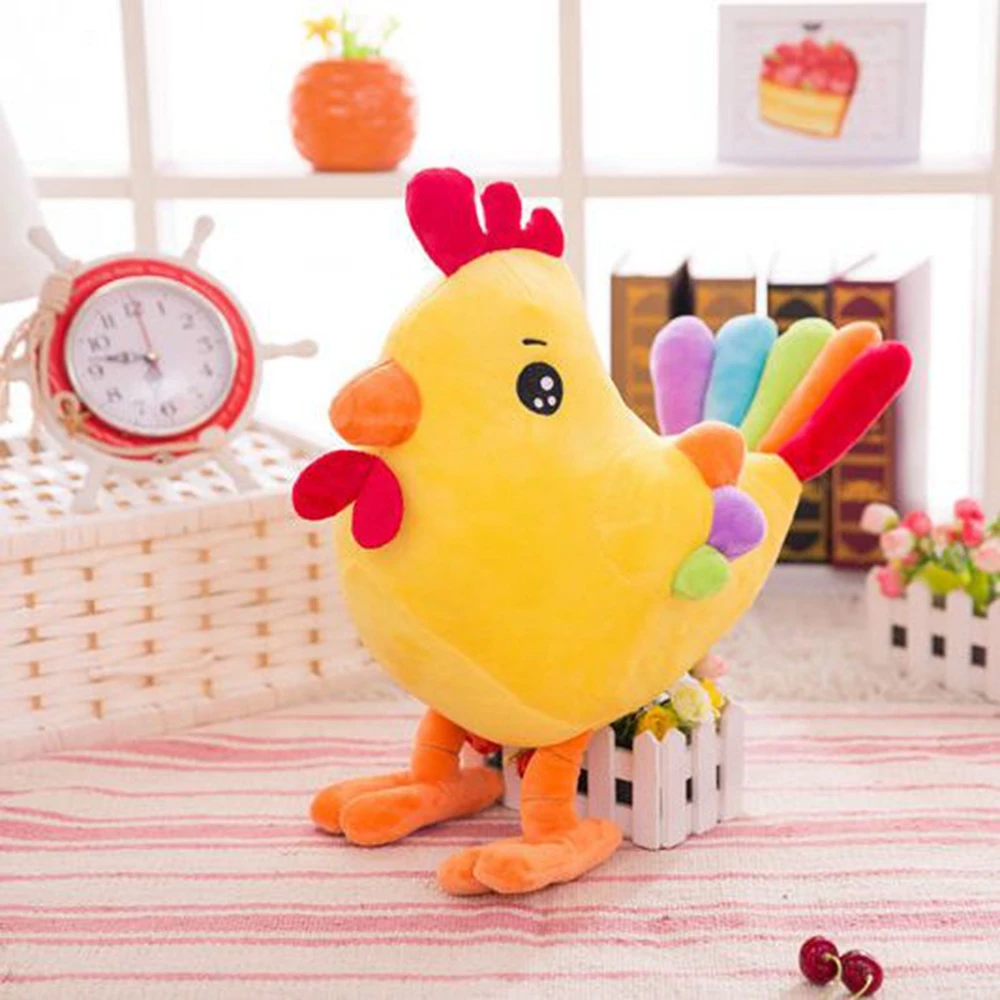 25CM Cute Cartoon Rainbow Rooster Plush Toy Colorful Wings Tail Round Rooster Doll For Children's Birthday Christmas Gift